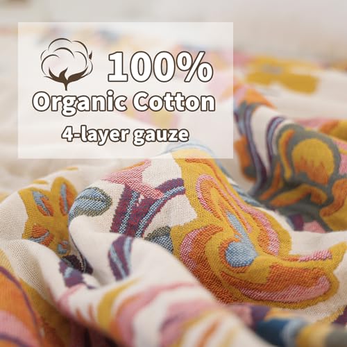 Boho Cotton Throw Blanket - Large Soft All-Season Quilt with Rustic Floral Design for Bed and Couch, Suitable for Living Room and Farmhouse Decor (Flower-Butterfly, Throw (50" x 60")) - color: Flower-butterfly, size: Throw (50" x 60")
