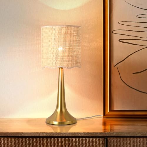 Ziqqeelam Gold Rattan Table Lamp for Bedroom, Brass Cute Wicker Lamps for Bedside Nightstand, Small Table Shape Lamps for Small Spaces for Kitchen Counter, Home Office, Living Room, Kids Dorm - color: Gold