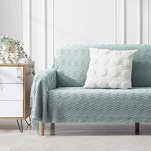 BOURINA Aqua Throw Blanket 50 x90 Inches Throw Textured Solid Soft Sofa Throw Bed Runner Couch Cover Knitted Decorative Blanket Bed Runner - color: Aqua, size: 50"x90"