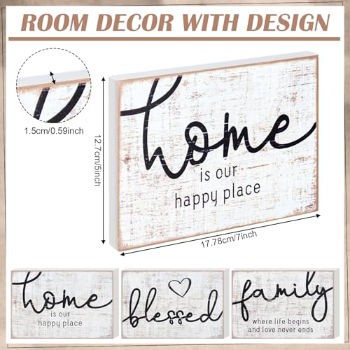Jetec 3 Pcs Wooden Family Sign Rustic Blessed Home Wall Art Mini Wood Wall Decor Farmhouse Table Shelves Decoration Sign for Bedroom Kitchen Living Room Table Decor (Retro Color,7 x5 x 0.59 in) - color: Retro Color, size: 7 x 5 x 0.59 in
