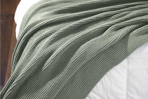 Cable Knit Throw Blanket for Couch, Sage Green Throw Blanket, Soft Cozy Stretchy Reversible Garter Knitted Blankets for Bed, 50"x60", Sage - color: Sage Green, size: 50"x60"