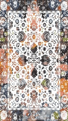 Black Orange Grey Vintage Floral Distressed Area Rugs for Living Room Bedroom Non Shedding Faux Wool Soft Thin Carpet Under Diningroom Coffee Table Unique Retro Accent Home Office Floor Rug 2x3 - color: G, size: 2x3