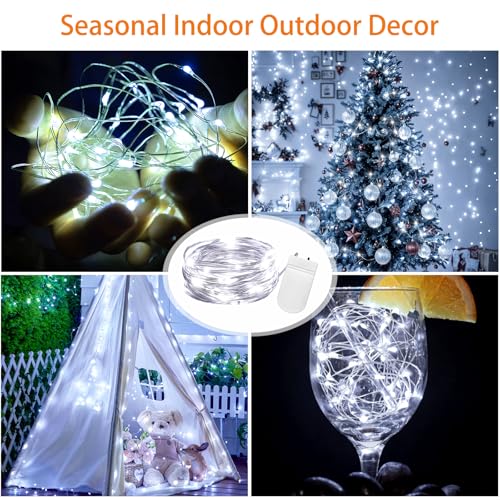 VOOKRY 32 Pcs Fairy Lights Battery Operated String Lights - 10 ft 30 LEDs Waterproof Silver Wire Mini Firefly Starry Moon Lights for DIY Crafts Wedding Party Table Centerpieces Christmas(Cool White) - color: Cool White, size: 32 Pack