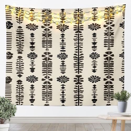 jejeloiu Boho Exotic Tapestry Bohemian Wall Art for Living Room Bedroom Geometric Wall Hanging Blanket Home Decor Small 51"x59" - color: Beige Black, size: Small