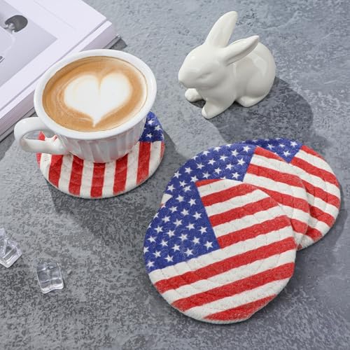Coasters Set of 4 for Drinks, Cotton Woven 4 Colors Absorbent Boho Coasters for Home Decor Cups - Hot or Cold Drink Thickened (American Flag) - color: Flag