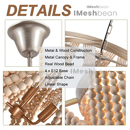 Boho Wood Beaded Chandelier Light Fixture，Large 25.5 inch Bohemia Bead Chandelier Rustic Farmhouse Ceiling Light Fixture for Dinning Room Bedroom Living Room (Oak) - color: Oak 25.5"