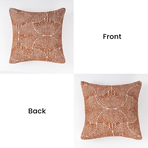 AELS Boho Decorative Textured Throw Pillow Covers 18x18, Organic Modern Mid Century Rainbow Tufted Pillow Case, Farmhouse Rustic Geometric Woven Cushion Case for Bed Couch Sofa, Burnt Orange - color: Burnt Orange, size: 18" x 18" (Pack of 2)