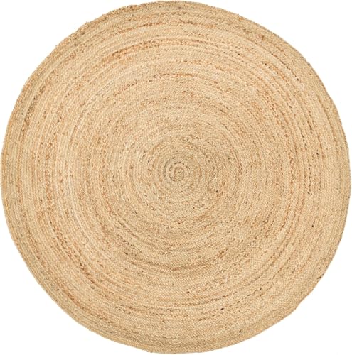 HOMEMONDE Handwoven Jute Area Rug - 4 feet Round Natural Yarn Loom Braided Rug - Eco-Friendly Boho Farmhouse Reversible Design for Bedroom, Living Room, and Kitchen (Natural) - size: 4' (Round)