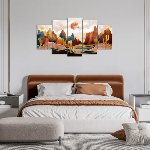 KLVOS Abstract Mountain Canvas Wall Art Large Nature Scenery Wall Decor Sunrise Desert Cactus Wilderness Minimalism Rustic Landscape Picture Print Artwork for Living Room Bedroom Office Home Decor