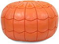 Stuffed Arch Design Moroccan Leather Pouf Ottoman, Handmade, Pre-Filled, 100% Genuine Leather, 14” Height x 22” Diameter – Boho Chic Footstool & Living Room Décor (Orange)