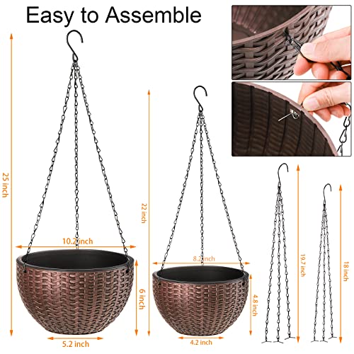 Foraineam 2-Pack Dual-pots Design Hanging Basket Planters Self-Watering Indoor Outdoor Plant & Flower Hanging Pots with Drainer and Chain, 2 Size Assorted