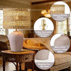 Maxax 21" Boho Table Lamp for Bedroom, Farmhouse Ceramic Bedside Lamp with Woven Rattan Shade, 3 Way Dimmable Coastal Rattan Bedroom Lamp for Nightstand Office Home - color: Dark gray