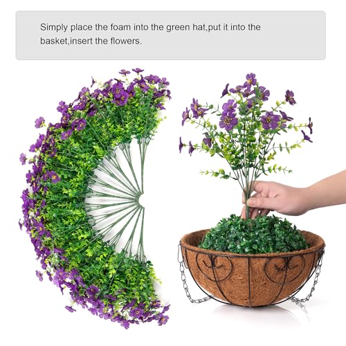 HyeFlora Artificial Fake Hanging Plants Flowers with Basket Outdoor Decor Faux Silk Dasiy Flower Arrangements in Pot Planter for Porch Home Indoor Patio Garden Yard Decoration - color: Darkpurple