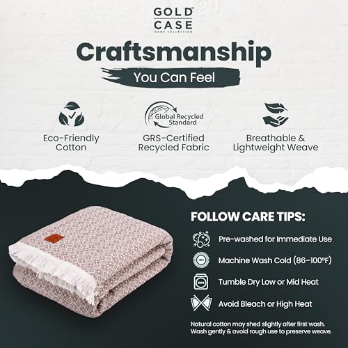 Gold Case Throw Blanket for Bed - 100% Recycled Turkish Cotton Blanket - Retro Lightweight Soft Throw Blankets for Bed & Living Room - Twin Size Cozy Blankets - 71x90 - Beige - color: Retro Beige, size: 71x90"