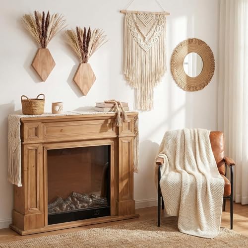 2 Pcs Bohemian Wooden Wall Planter Set with Pampas Grass Modern Farmhouse Wall Decor for Living Room, Bathroom, Bedroom, Office(Original Wood Color,Regular Style) - color: Original Wood Color, style: Regular Style