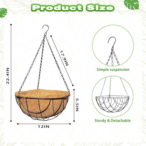 2 Pack 12 Inch Metal Outdoor Hanging Baskets Black Heavy Duty Hanging Planters with Coco Liners for Indoor Outdoor Plants Gardens Patios Terraces（Earth） - color: Earth