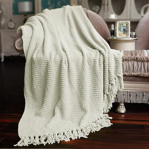 Home Soft Things Throw Blanket Knitted Tweed Throw 50'' x 60'', Oatmeal, Super Soft Cozy Warm Comfortable Breathable Throw for Living Room Chair Couch Bed Sofa Bedroom Home Décor - color: Oatmeal, size: 50 in x 60 in