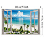 GOURIDA Ocean Beach Tapestry Wall Hanging Blue Sea Tropic Island Paradise Summer Coconut Tree Palm Seaside Window Nature for Bedroom Aesthetic ,61 W x 41 H inch