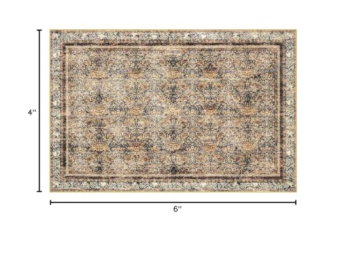 Phantoscope Washable Area Rug 4'x6' Non-Slip, Vintage Neutral Rugs for Living Room, Bedroom, Dining Room, Distressed Boho Floral Medallion Pattern, Low-Pile Foldable Carpet, Brown/Charcoal Spice - color: Brown/Charcoal Spice, size: 4' x 6' (Rectangular)