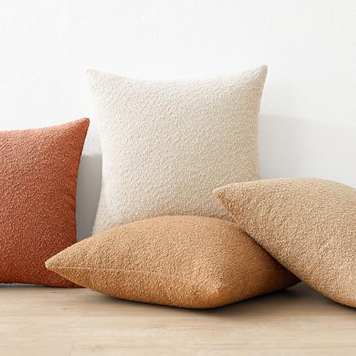 Mixhug Decorative Boucle Throw Pillow Covers, Rust, 12 x 20 Inches, Pack of 2 - Textured Boho Pillow Covers for Couch and Bed - color: Rust, size: 20" x 12" (Pack of 2)