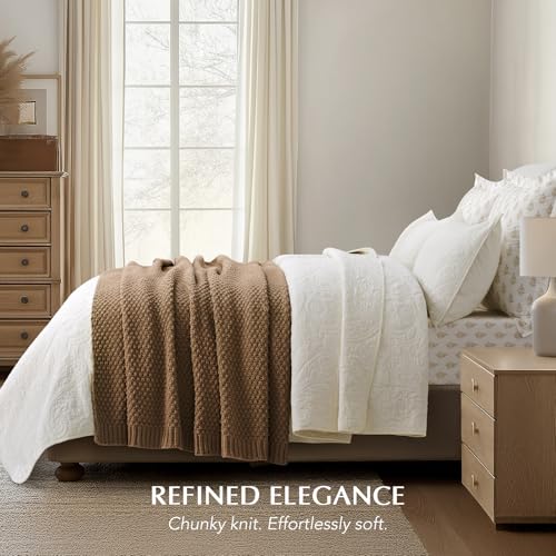 EVERGRACEHOME Chunky Chenille Knit Throw Blanket for Couch, Soft Luxurious Moss Stitch Blankets for Bed, Cozy Decorative Farmhouse Knitted Throws for Sofa, Camel Brown, 50" x 60" - color: Camel Brown, size: 50" X 60"