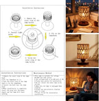 Handmade Rattan Lamp Farmhouse Table Lamp for Bedroom, Stepless Dimming Rustic Woven Lamps for Night Stands with Warm White LED Bulb, Boho-Inspired Boho Lamps for Living Room Kitchen Nook - color: Farmhouse - Dimmable