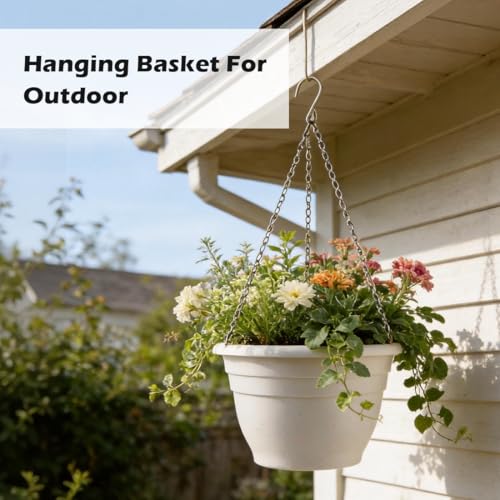 RooTrimmer Hanging Planters 10 Inch, 4 Pcs Flower Pots with Drainage Hole, Self Watering Hanging Basket for Indoor Outdoor Plants, Decor, White - color: White, size: 10 Inch-4P