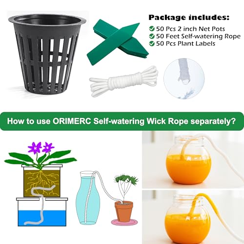 ORIMERC 2 inch Net Pots for Hydroponic Tower, 50 Pack Mesh Net Cups Come with Self Watering Wicking Rope&Plant Labels, for Hydroponic Garden Plants Baskets Aquaponics Vegetable Growing Indoor BPA Free - size: 2 inch (50 Pack)