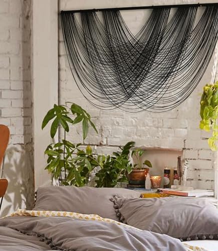 Flber Macrame Wall Hanging Black 59.00" W x 31.00" L Boho Wall Decor Large Boho Yarn Tapestry Living Room Bedroom Home Wall Décor - color: Black1