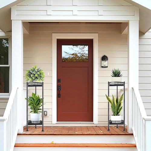 LUBORN 2-Pack Plant Stand Indoor Outdoor, 30'' Tall Plant Stands, 2 Tier Metal Planter Stand, Flower Stand Plant Pot Holder for Living Room, Corner, Deck - color: Black-2P