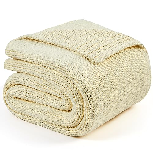 L'AGRATY Knitted Weighted Blanket - 60"x80", 15lbs Cooling Chunky Knit Heavy Blanket for Adults, Braided Crochet Throw, Thick Cable Yarn, Machine Washable - color: Cream White, size: 60" x 80" | 15 lbs