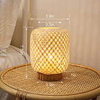 LUSHARBOR Rattan Lamp, Cordless Boho Lamp Battery Operated, Table Lamp with LED Bulb, Handmade Bamboo Beside Lamp Small Rattan Lamp, Decorative Battery Lamp for Kids Room Entryway - Grid - style: GRID