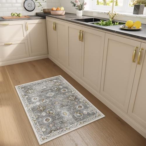 Machine Washable Small Rugs for Entryway: Door Mat Indoor Entrance 2x3 Boho Throw Rug Stain Resistant Non-Slip Low Pile Soft Carpets for Kitchen Front Door Indoor Entrance Entry Bedroom Nursery - color: Grey, size: 2' x 3' (Rectangular)