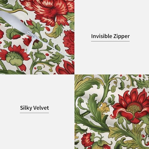 Vintage Floral Decorative Pillow Covers 18x18 Set of 2 Red Flower Green Leaf Pillow Cases Spring Floral Cushion Cases Spring Home Decor for Couch Sofa Bed - color: Floral, size: 18" x 18" (Pack of 1)