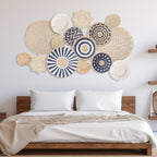 15 Pcs Boho Wall Basket Decor Woven Rattan Seagrass Wall Decor Hanging Rustic Farmhouse Western Art Decoration for Nursery Living Room Bedroom Home Kitchen(Blue Style) - style: Blue Style