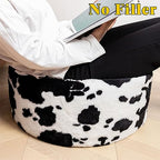Asuprui Pouf Ottoman Unstuffed, Faux Rabbit Fur Cover, No Filler, 18" Round, Black and White - color: Black Cow Printed