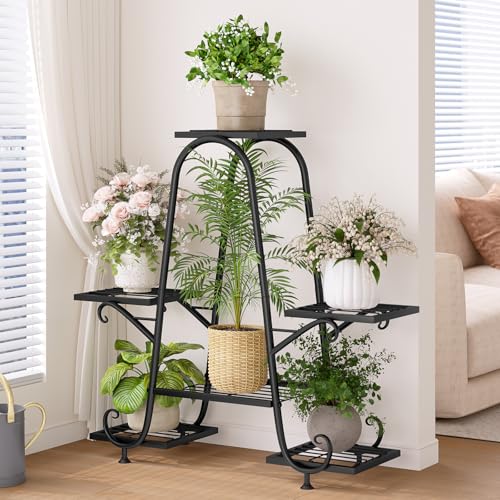 INGIORDAR Plant Stand Indoor Outdoor Shelf Metal Holder Pot Rack Multiple Plants Stand Tall 6 Pot Flower Shelf Corner Living Room Garden,Black (Black, 6 Pots) - size: 6 Pots