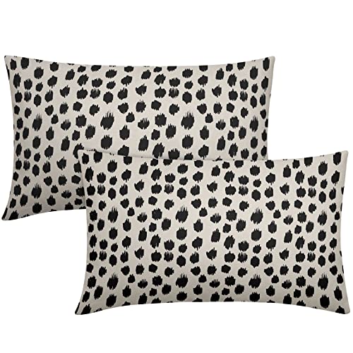 Polka Dot Throw Pillow Covers 12x20 Set of 2 Black Cream Throw Pillows Boho Design Brush Strokes Decorative Outdoor Pillowcase Square Cushion Cover Linen Pillow Case for Home Sofa Couch Bed - color: Black Dots, size: 20" x 12" (Pack of 2)