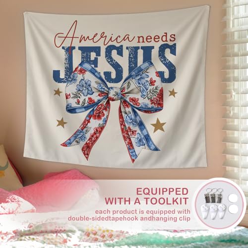 Lacama Christian Bow Tapestry, Cute independence day Tapestry Decorative for Room Bedroom College Dorm Apartment, 50x60 Inches - color: America needs jesus