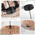 17.6 inch Hemp Rope Woven Pendant Light Wicker Pendant Light 3-light Rattan Light Fixture Boho Chandelier Farmhouse Chandelier Dome Pendants Light for Dining Room Bedroom Kitchen(Bulb Incl - color: 17.6" Natural