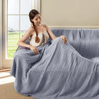 Cooling Cotton Waffle Weave Throw Blanket - Lightweight Breathable Blanket of 50% Rayon Derived from Bamboo for Hot Sleepers, Summer Throws for Couch Bed Sofa, Light Blue, 50"x60"