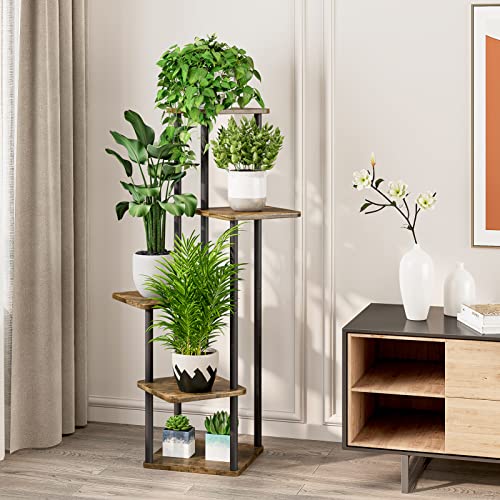 5 Tier Wood Tall Plant Stand Metal Rack Indoor, Multiple Flower Pot Holder Shelves Corner Rack, Planter Shelf Display Rack Storage Organizer for Patio Living Room Balcony Garden(Black) - color: Black, size: 5 Tier