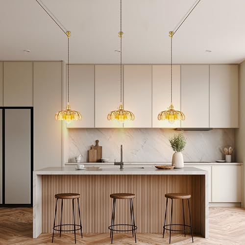 Plug-in Pendant Light Fixture, Hanging Light Fixture, Glass Pendant Light, Swag Lamp with Inline On/Off Switch for Kitchen Island, Bedroom, Dining Room, Living Room (Amber, 15 Ft Cord) - color: Amber, size: 15 ft