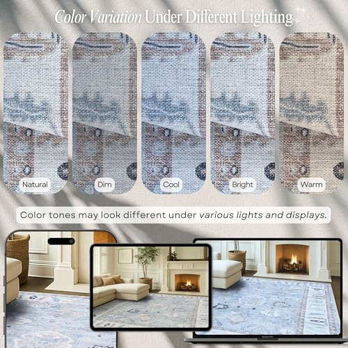 Fame Rugs Gray Modern Oushak Rug 5x7, Washable Vintage Turkish Colorful Oriental Antique Inspired Area Rugs, Luxury Living Room Bedroom (Gbeige, 6' x 9') - color: Gbeige, size: 6' x 9' (Rectangular)