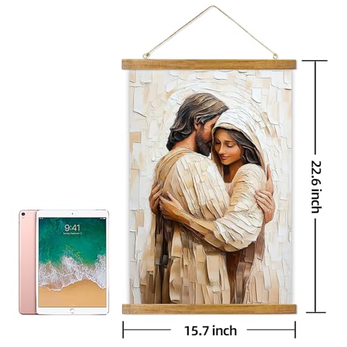 ABoby Jesus Embracing Woman Poster, Safely in the Arms of Jesus Wall Art Decor, Christian Painting for Living & Prayer Room - color: Jesus Hug