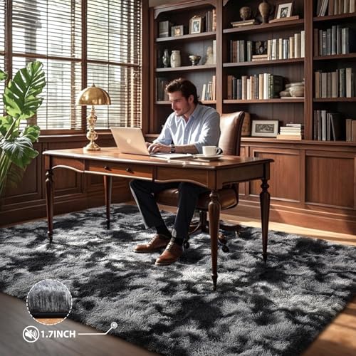 Black Grey Rugs for Bedroom Fluffy 4x6 Area Rug, Super Fuzzy Fur Living Room Carpet for Boys Dorm Office Nursery Modern Home Decor - color: A-tie-dye Darkgrey, size: 4' X 6' (Rectangular)
