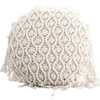 Hand Woven Pillowcase Round Shape Pillow Cover with Tassel Macrame for Bed Couch Car Home Decor Cream