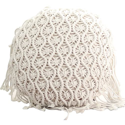 Hand Woven Pillowcase Round Shape Pillow Cover with Tassel Macrame for Bed Couch Car Home Decor Cream