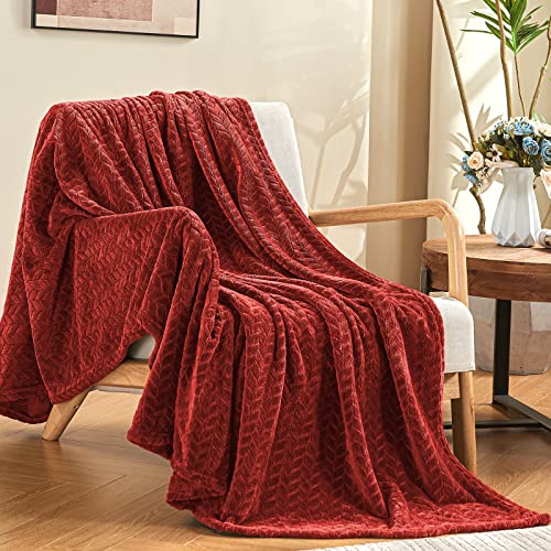 inhand Red Fleece Twin Blanket, Super Soft Flannel Cozy Blankets for Adults, Lightweight Leaves Pattern Fuzzy Blanket for Couch Sofa Bed Office, Warm Plush Blankets for All Season, 60x90 Inches - color: Burgundy, size: Twin/Twin XL-60x90 IN