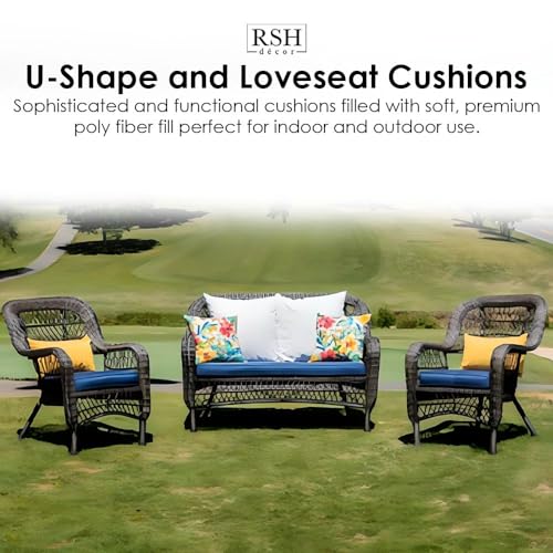 RSH DECOR: Tufted U-Shapes & Lumbars 2 of Each | 22" x 22” & 20" x 12" | Water-Resistant Spun Fabric | Outdoor Wicker Cushions & Support Pillows for Patio Furniture | Black Buffalo Plaid - color: Black Buffalo Plaid, size: 4 Count (Pack of 1)